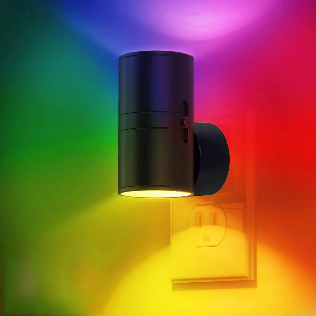 Cylindrical LED Plug-In Night Light with Sensor, Dimmable Adjustable Brightness — Warm White & RGB Wall Lamp for Bedroom Hallway