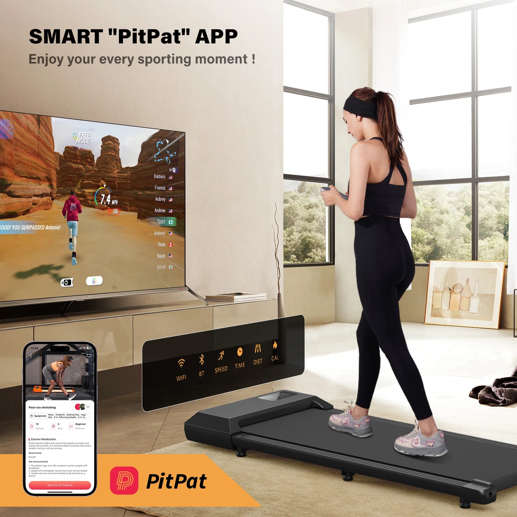 Under-Desk Treadmill Walking Pad — Quiet 2.5HP Electric Treadmill with App & Remote, LCD Display, Portable Low-Profile for Home Office and Light Jogging