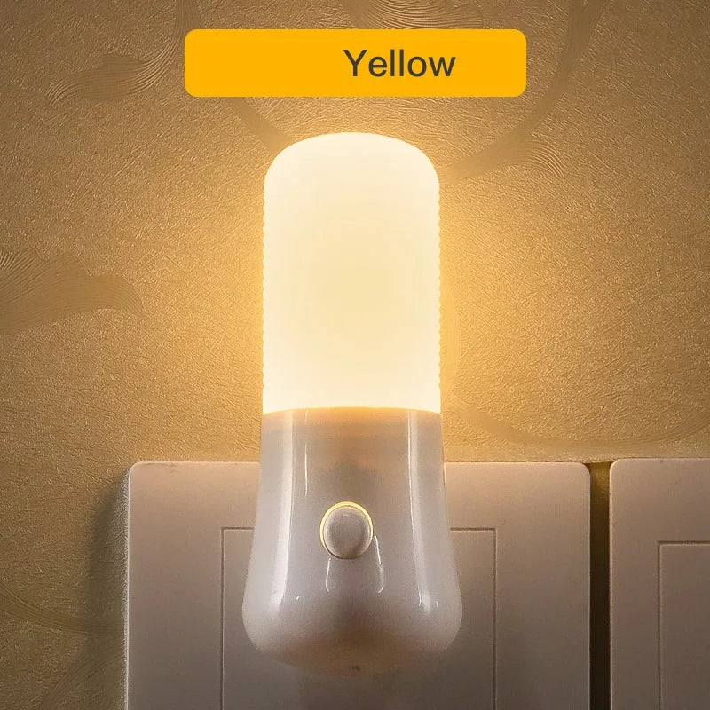 LED Plug-In Night Light with Push Button – EU/US Adapter, Bedside Lamp for Bedroom, Baby Room & Hallway
