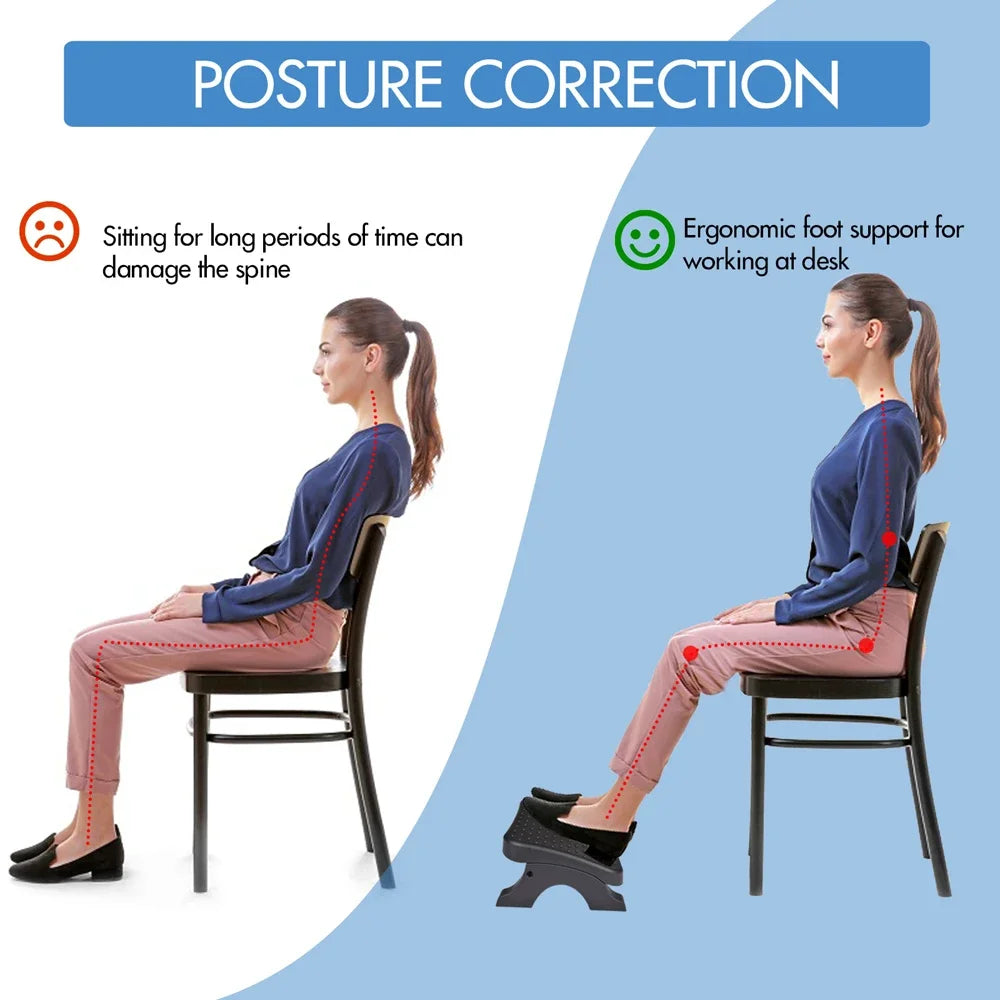 Ergonomic Under-Desk Footrest with Massage Rollers, Adjustable Height, 120 lb (54 kg) Capacity, Pain Relief for Office & Home
