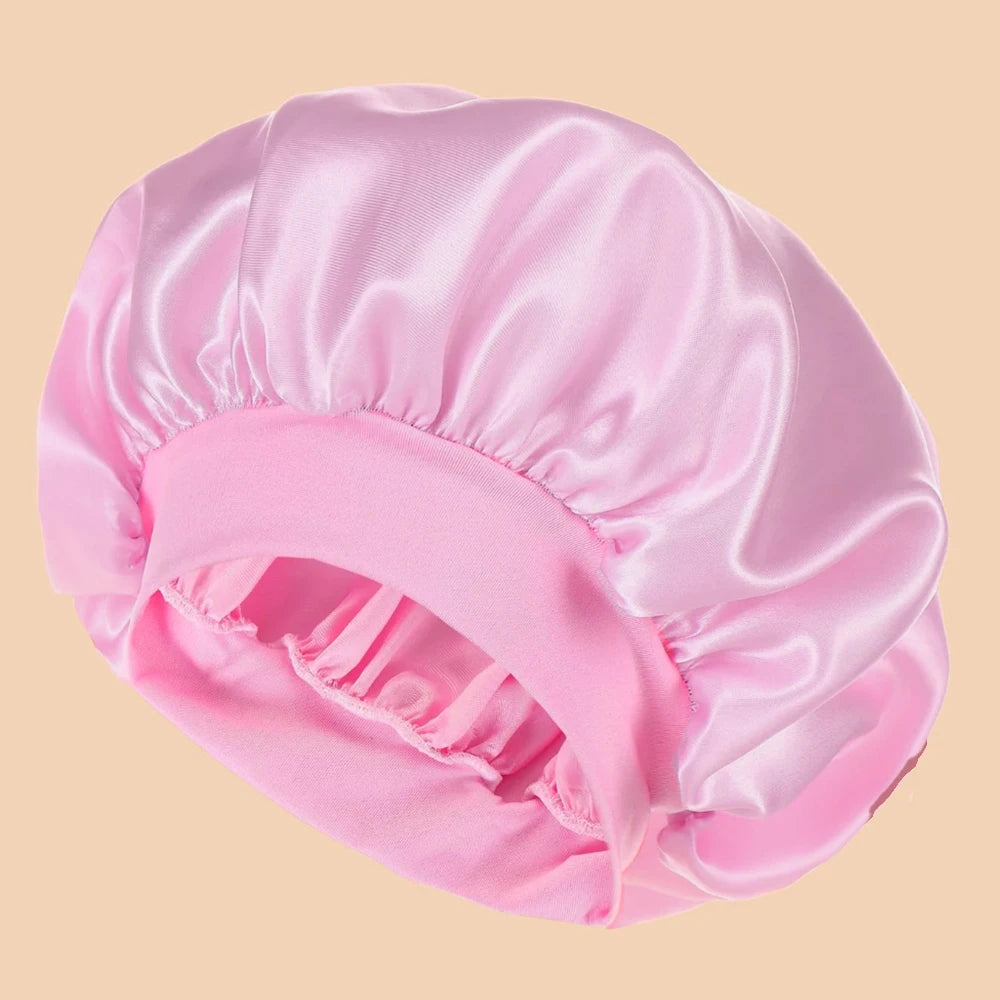 Satin Wide-Brim Shower Cap Sleep Bonnet - Single - 16 Colors