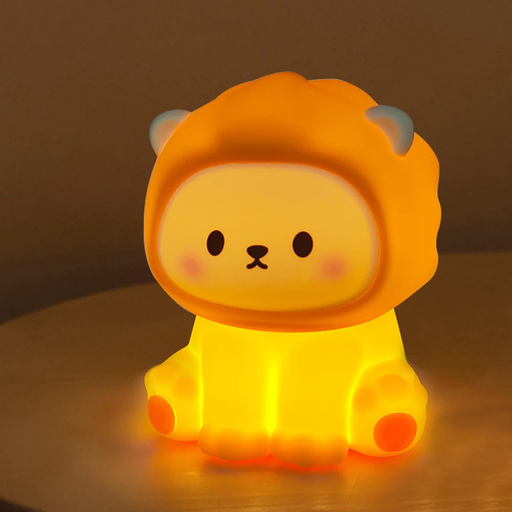Cute Panda & Lion Silicone LED Night Light – USB Rechargeable Bedside Timer Lamp for Kids & Babies, Perfect Birthday Gift