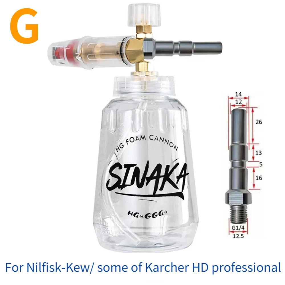 Adjustable Snow Foam Lance Foam Cannon 1L (32 oz) Car Washer Foam Generator – Universal Adapters M22 & 1/4" Quick Plug, 70–280 bar (1,000–4,000 PSI)