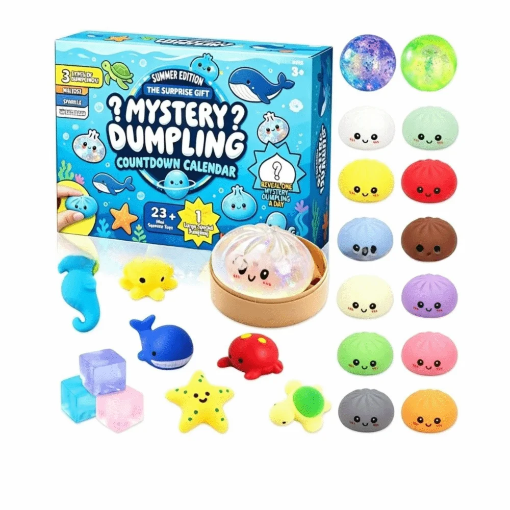 Mystery Dumpling Fidget Advent Calendar – 24-Day Soft Squishy Sensory Stress Relief Squeeze Toys