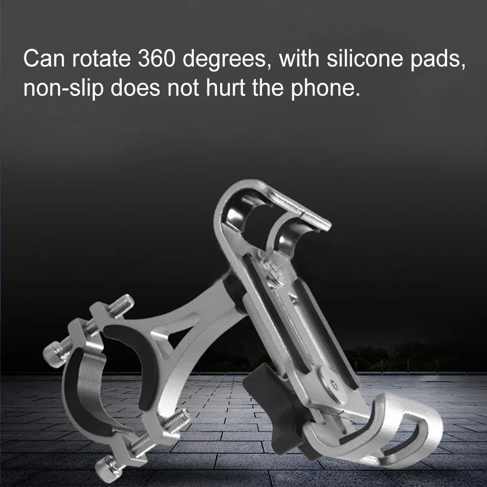 Aluminum Alloy 360° Rotating Anti-Slip Bike & Motorcycle Phone Holder – GPS Clip for iPhone, Xiaomi (Fits 3.5–6.5 in / 8.9–16.5 cm)
