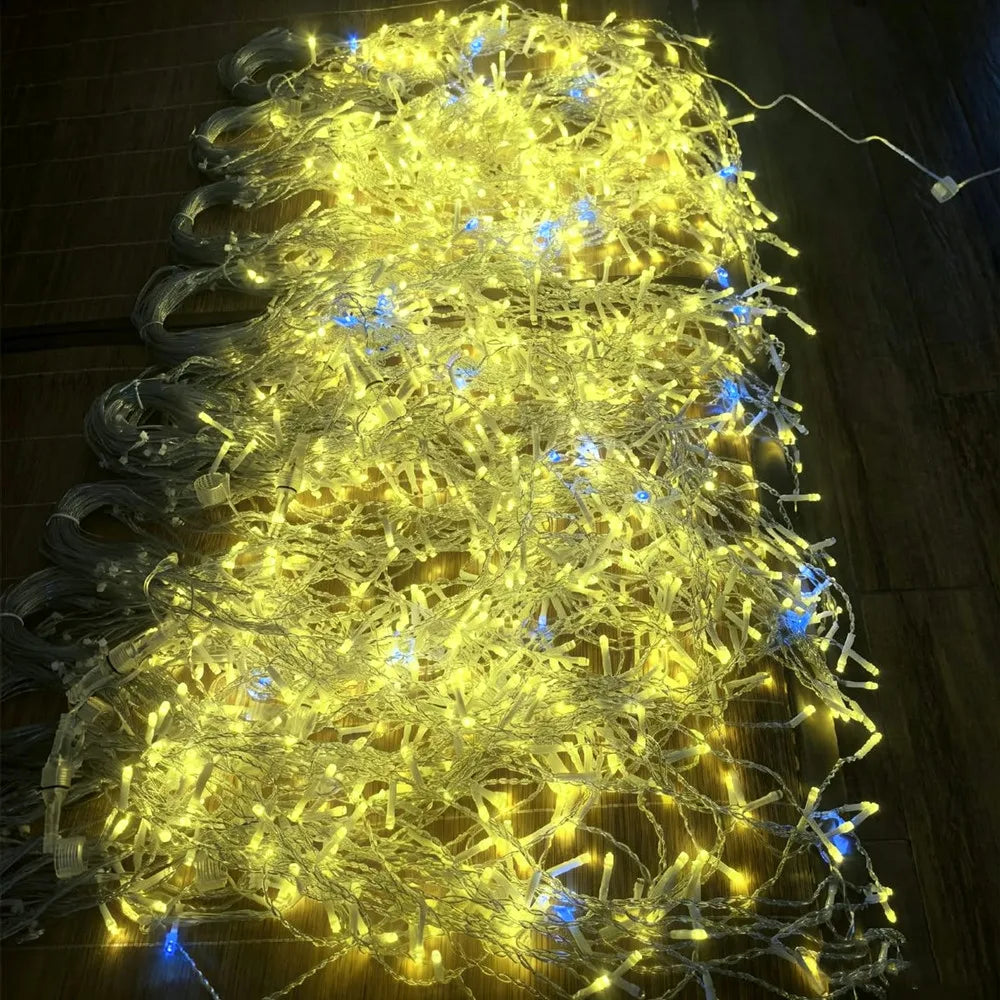 Starry Outdoor LED Festoon Fairy Lights – Warm White & Cool White Strobe, 28 m (92 ft) Extendable, Drops 0.4/0.5/0.6 m (16/20/24 in)