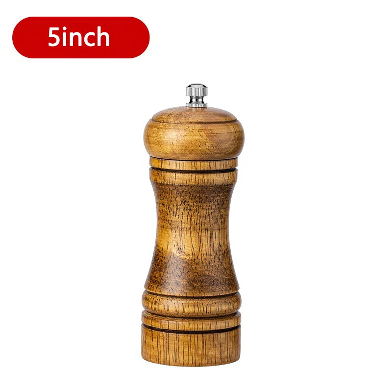 Solid Wood Salt & Pepper Mills - Refillable Spice Grinder with Adjustable Ceramic Core - 5, 8, 10 in (12.7, 20.3, 25.4 cm)