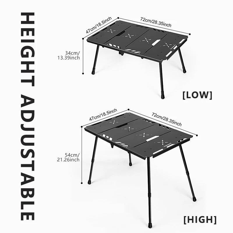 Outdoor Folding Camping Table - Lightweight Aluminum Portable Picnic & Tactical Liftable Table for Hiking, BBQ, Travel