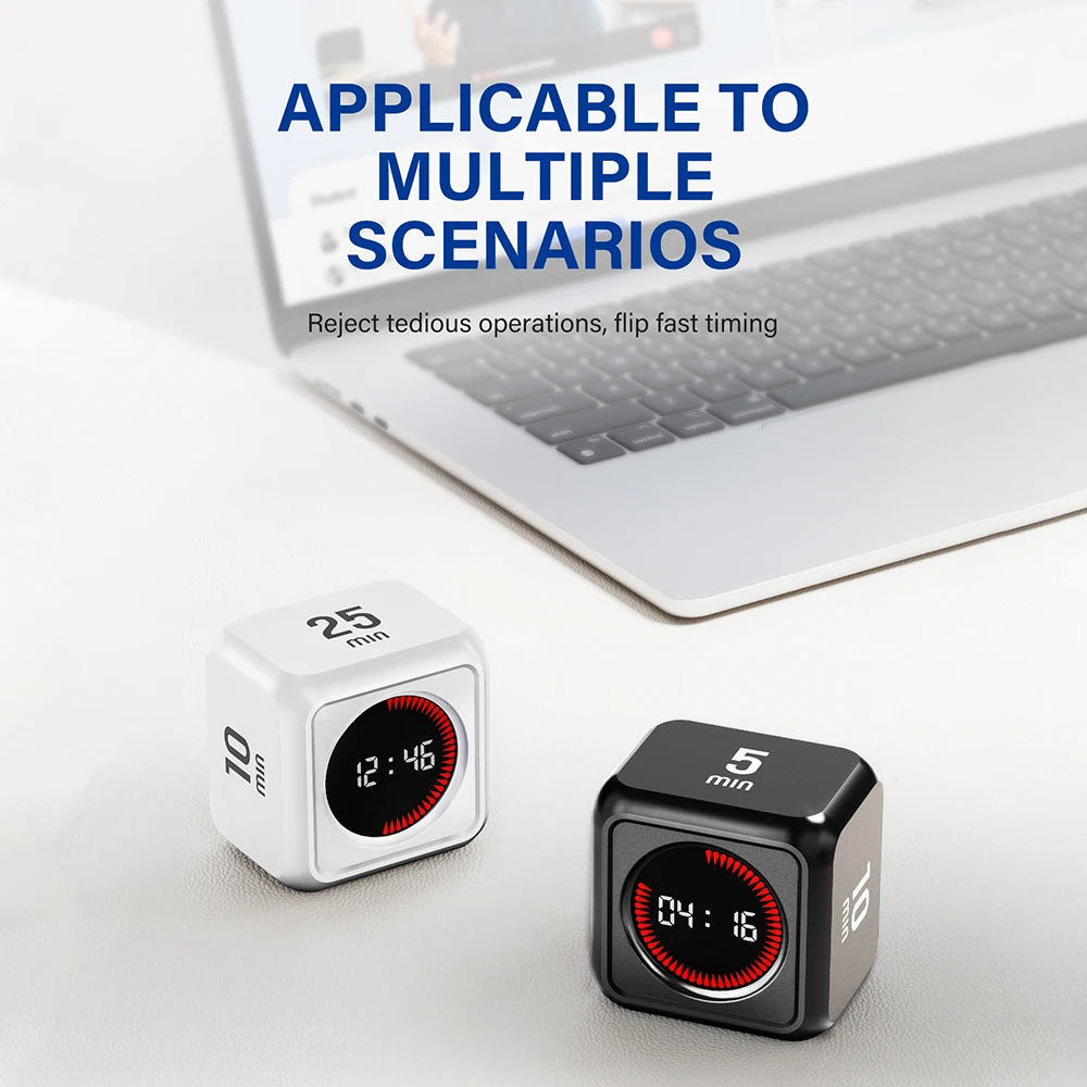 Flip Cube Timer Gravity Sensor LED Display - 4 Preset USB Rechargeable Mini Timer for Cooking and Study