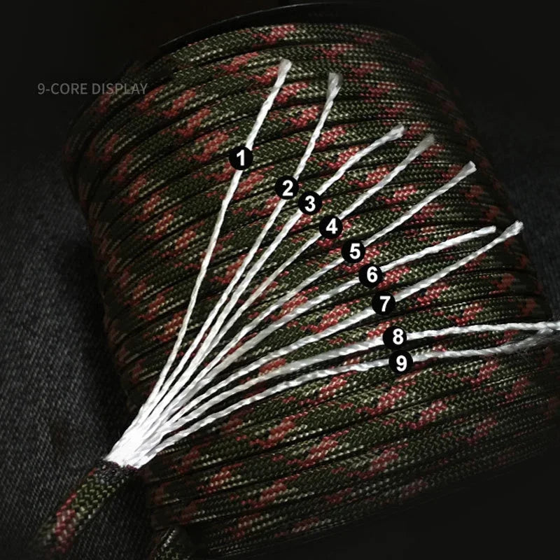 9‑Core 650 lb (295 kg) Paracord 4 mm (0.16 in) – 5/15/31 m (16.4/49.2/101.7 ft) Tactical Survival Parachute Rope for Lanyard, Bracelet, Dog Collar & Tent
