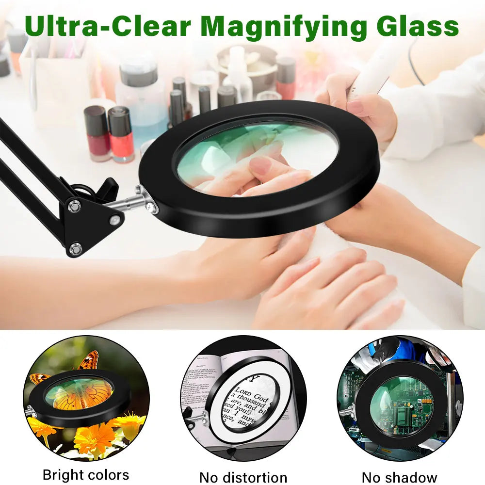 10X Magnifying LED Desk Lamp — 64 LED USB-Powered Magnifier with 3-Color Lighting, Adjustable Clamp for Soldering, Repair, Crafts & Skincare