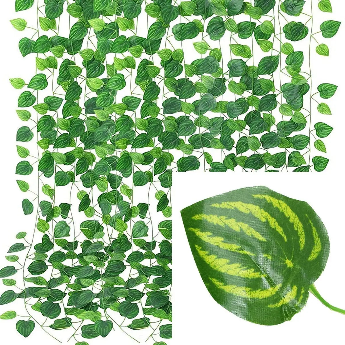 Faux Ivy Leaf Garland - 4/8/12M (13/26/39 ft) Green Hanging Vine for Wall, Wedding & Garden Decor