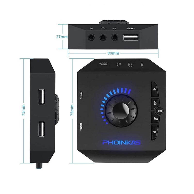 Plug & Play External USB Sound Card Audio Adapter with 3.5mm Jack & 3 USB Ports for PC, Laptop, Mac, PS4, Xbox