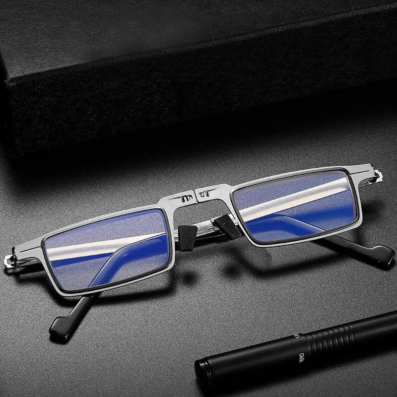 Foldable Stainless Steel Reading Glasses HD Anti-Blue Light Portable Unisex Clear Lenses