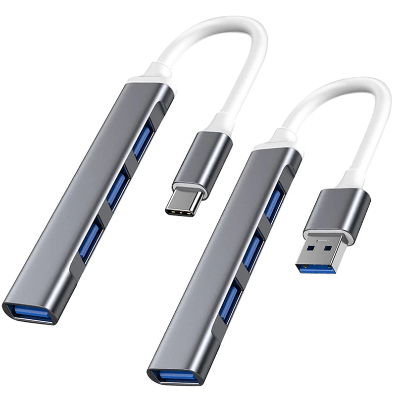 USB-C 4-Port USB 3.0 Hub Type-C OTG Adapter, Slim Portable Multi-Port Hub for Laptops, Tablets & Phones, 5Gbps, 15cm (5.9in) Cable