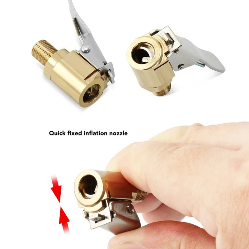 Brass Clip-On Tire Valve Air Chuck Adapter - Fits 6mm (0.24 in) & 8mm (0.31 in) Inflator Connector