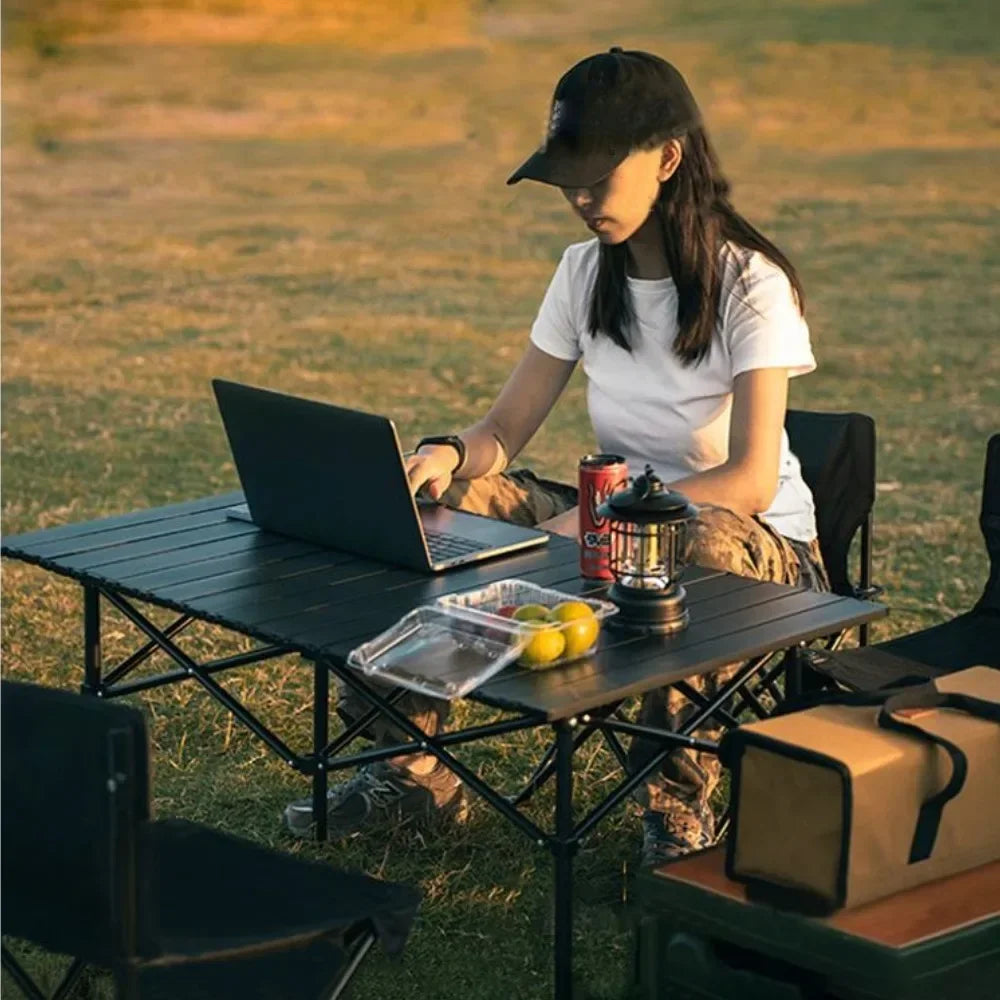 Portable Aluminum Alloy Folding Camping Table - Lightweight Roll-Up Picnic Table, Seats 6