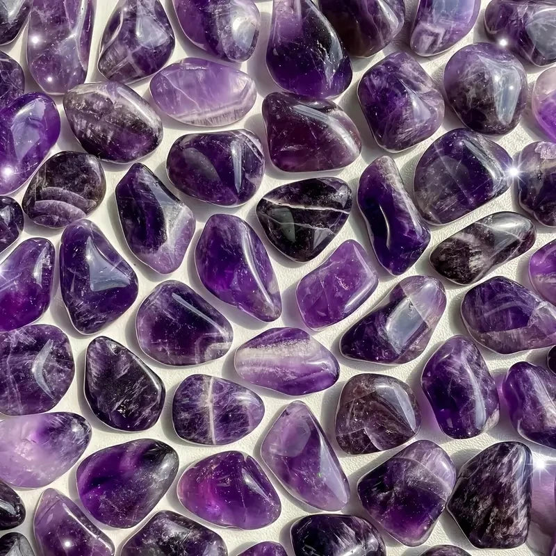 100 g (3.5 oz) Natural Amethyst Tumbled Stones – Bulk Polished Reiki Healing Crystals for Home Decor