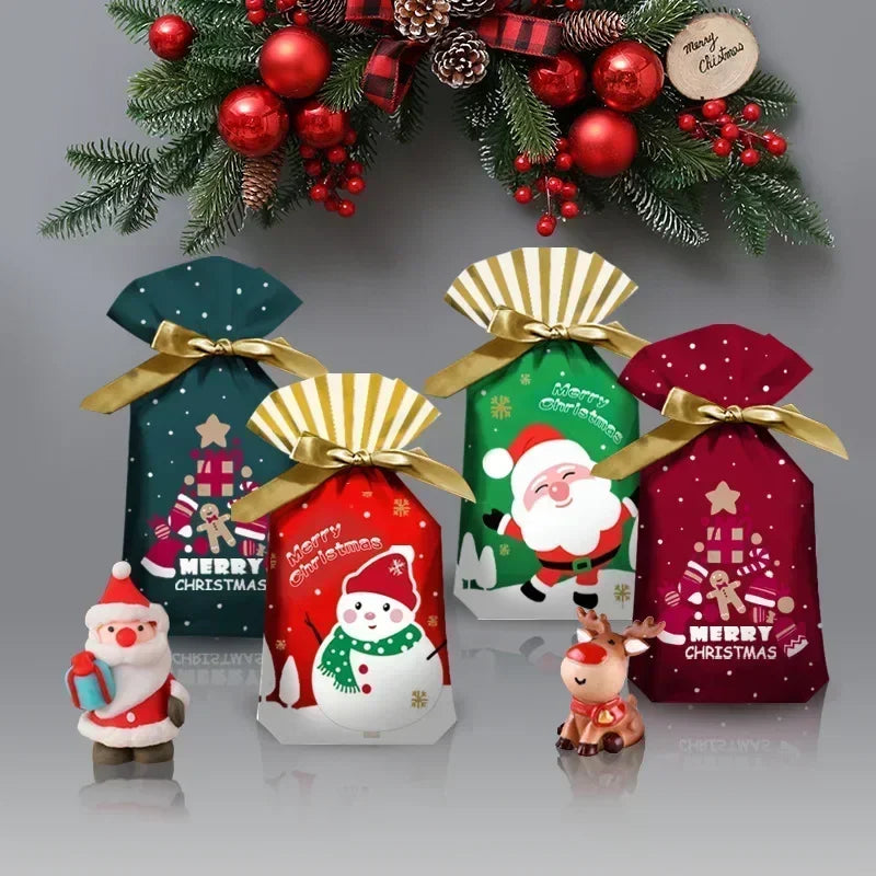 20/50-Pack Christmas Plastic Santa Gift Bags – Candy Packaging & Xmas Party Favor Bags