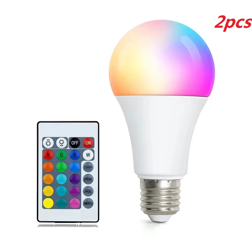 E27 RGBW LED bulb with remote control and colorful glow, pack of 2