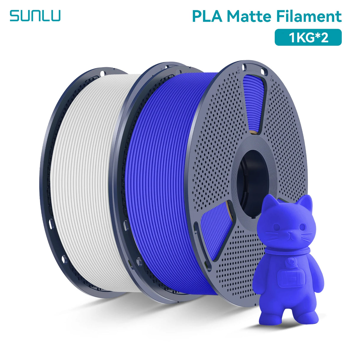 PLA Matte Filament 1.75mm 1kg Spool (2.2 lb) 2-Pack, Matte Finish Neatly Wound for FDM 3D Printers