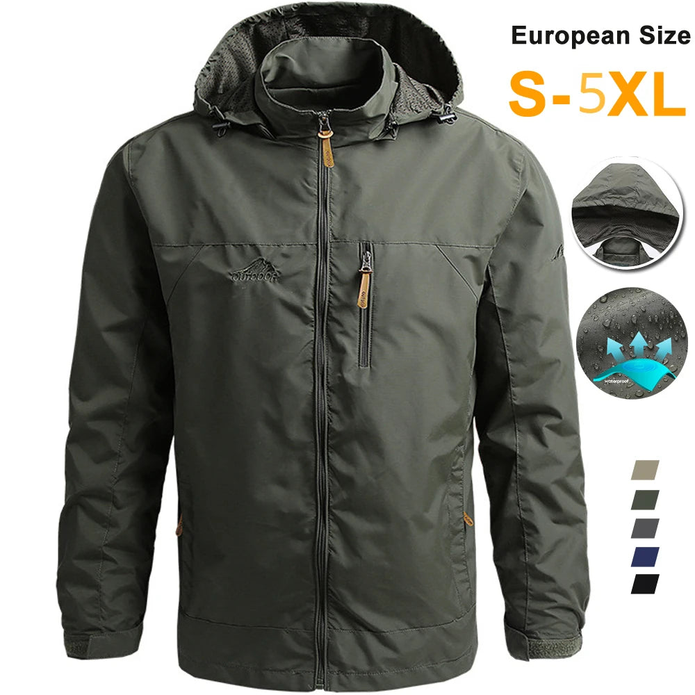 Men's Tactical Windbreaker Jacket - Waterproof Hooded Lightweight Outdoor Coat