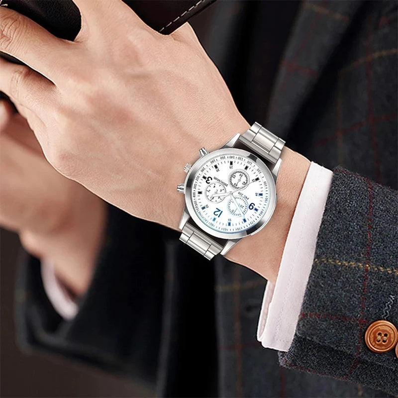 Men's Business Quartz Watch 40mm Stainless Steel Band with Bracelet (1 or 2-Pack)