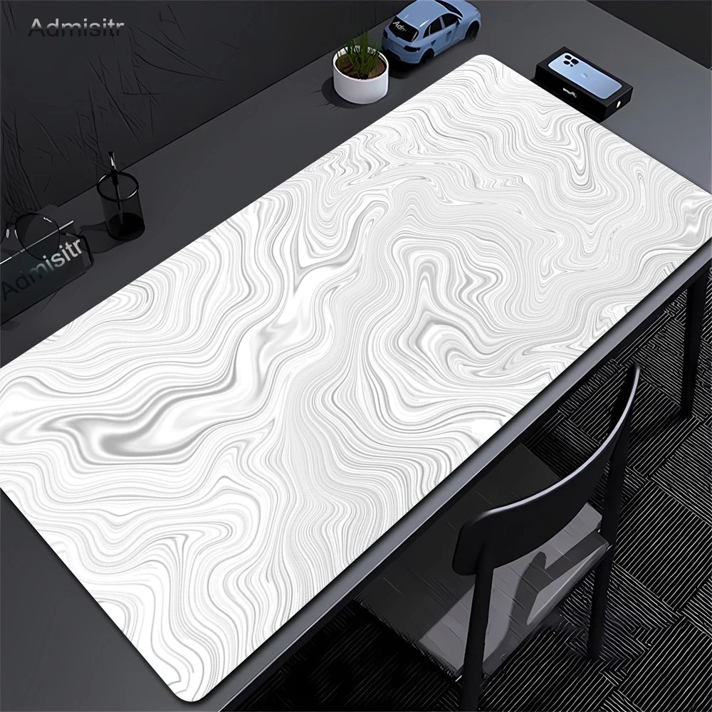XXL Black & White Abstract Desk Mat - Liquid Strata Gaming Mouse Pad, Large Non-Slip Locking-Edge Deskmat
