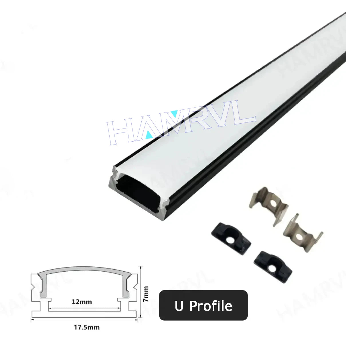 0.5m LED Aluminum Channel Kit 16x16mm - U/V/Y/W Profiles, Black or Silver, 2–30 Pack