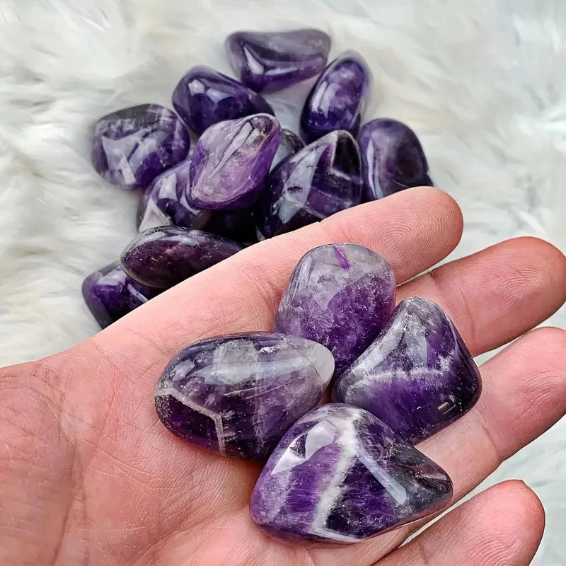 100 g (3.5 oz) Natural Amethyst Tumbled Stones – Bulk Polished Reiki Healing Crystals for Home Decor