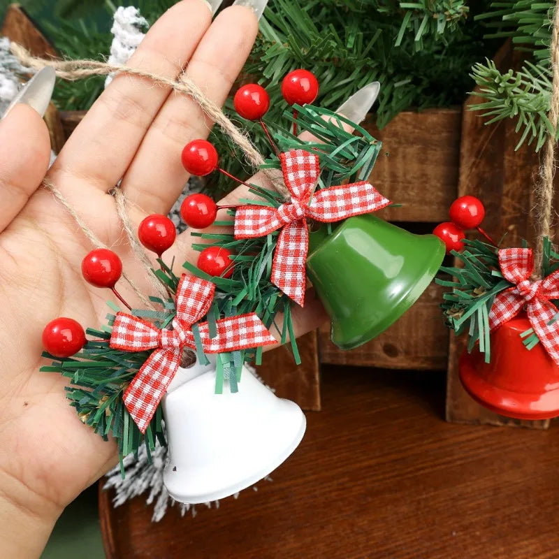 Metal Christmas Star Jingle Bell Ornaments with Red Berry Bow – Tree Decorations, Pack of 1/3/5/10/20