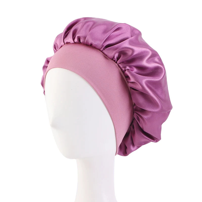 Women's Satin Wide-Brim Sleep Bonnet – Elastic Hair Care Night Cap, One Size