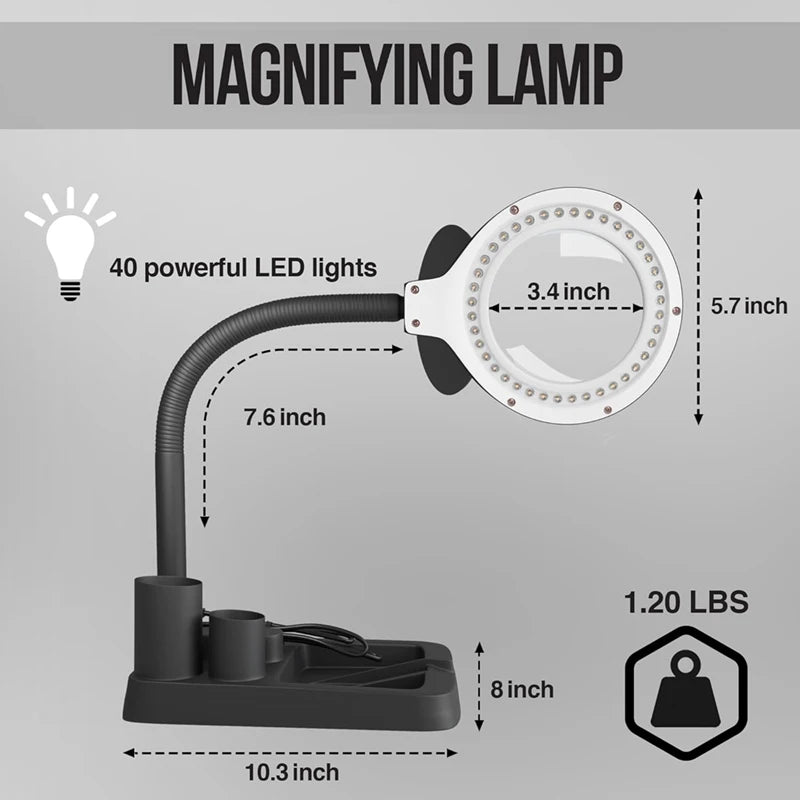 5X/10X Illuminated Magnifying Lamp 100mm (3.94 in) Lens, 40 LED Desk Magnifier for Reading, Jewelry & Electronics