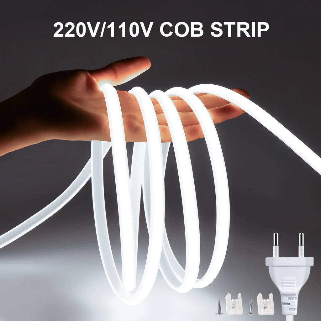 COB LED Strip Light 320 LEDs/m Super Bright RA90 IP67 Waterproof Flexible Tape Light 220V/110V with EU & US Plug, 1–35 m (3.3–115 ft)