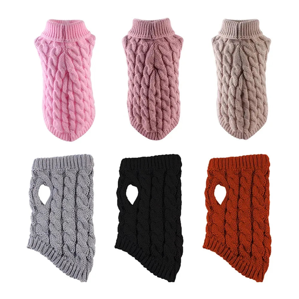 Small Dog Sweater Knit Pullover Warm Autumn Winter Cable Twist Solid Pet Coat
