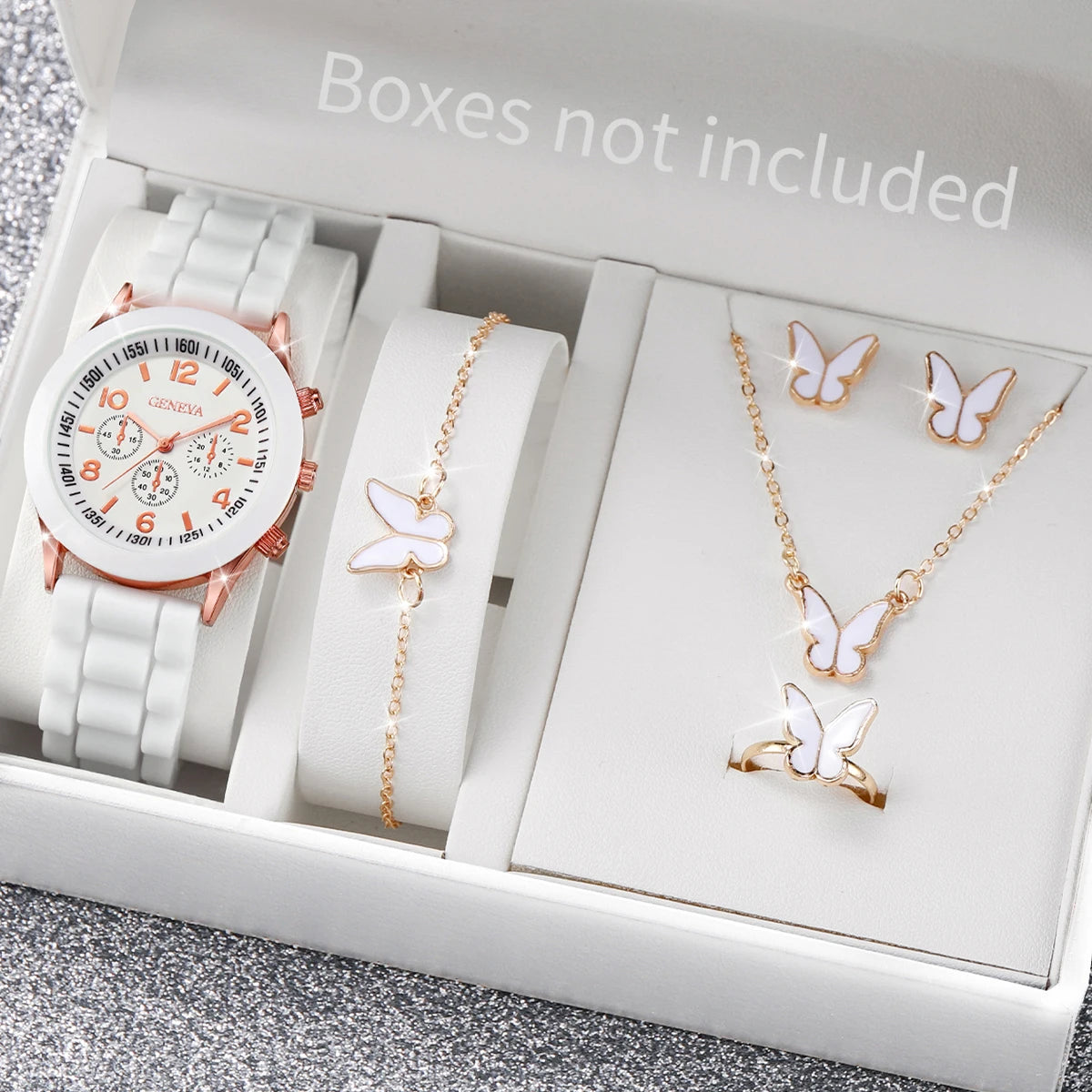 5/6-Piece Women's Quartz Watch & Jewelry Gift Set - Silicone Band, 38mm (1.50 in)