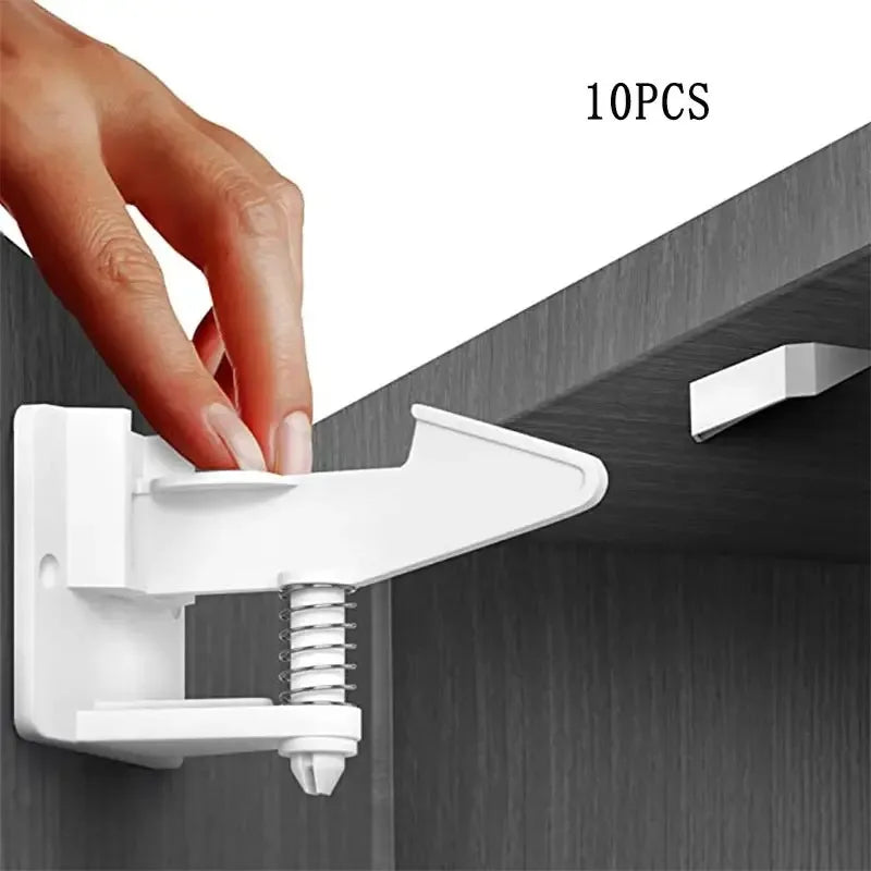 10-Pack Invisible Baby Cabinet Locks – No-Drill Adhesive Child Safety Locks for Drawers & Cabinets, White