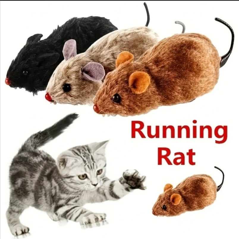 Wind-Up Lifelike Plush Running Mouse Toy for Cats & Dogs — Interactive Pet Toy with Tail (1-Pack, Assorted Colors)