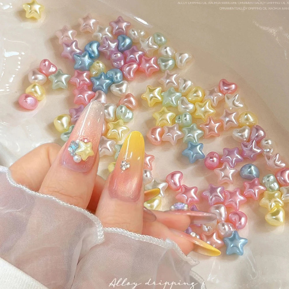 3D Pearlescent Macaron Star Heart Nail Charms Set view 2