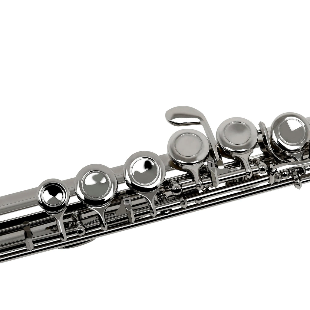 Professional 16-Key Closed-Hole C Transverse Flute – Silver-Plated Nickel-Silver Keys, Case & Cleaning Kit