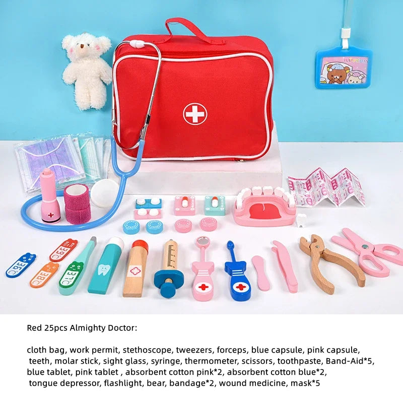 Wooden Doctor and Dentist Pretend Play Set for Kids, Educational Medical Role Play Toy