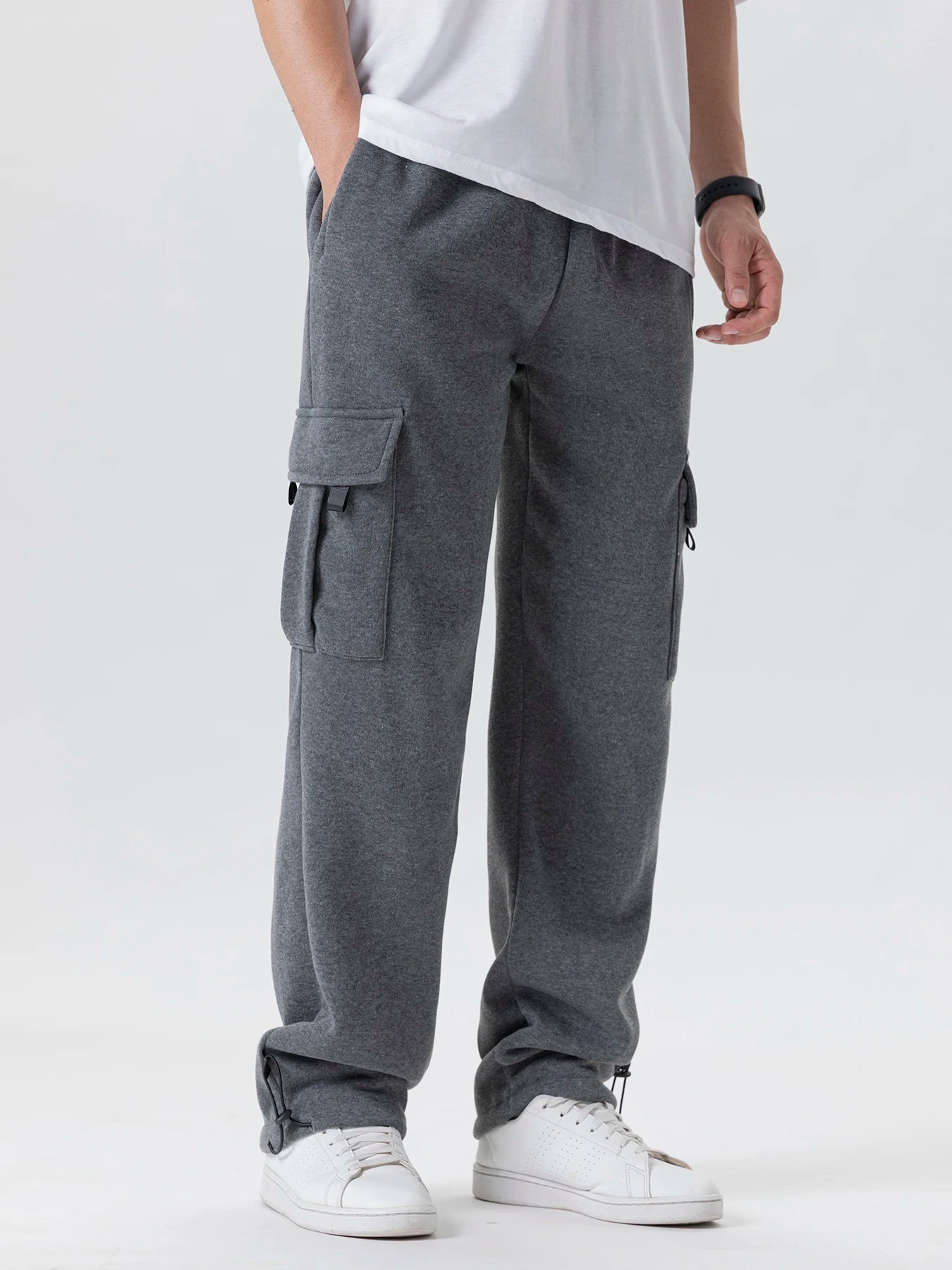 Men's Multi-Pocket Jogger Sweatpants – Drawstring Straight Fit Ankle-Length Running & Gym Pants, Loose Casual