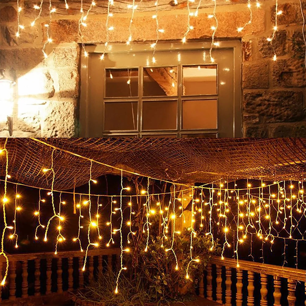 Solar Curtain Icicle Fairy String Lights 3.5M (11.5 ft) IP65 Waterproof Outdoor Wedding & Christmas Garden Decor