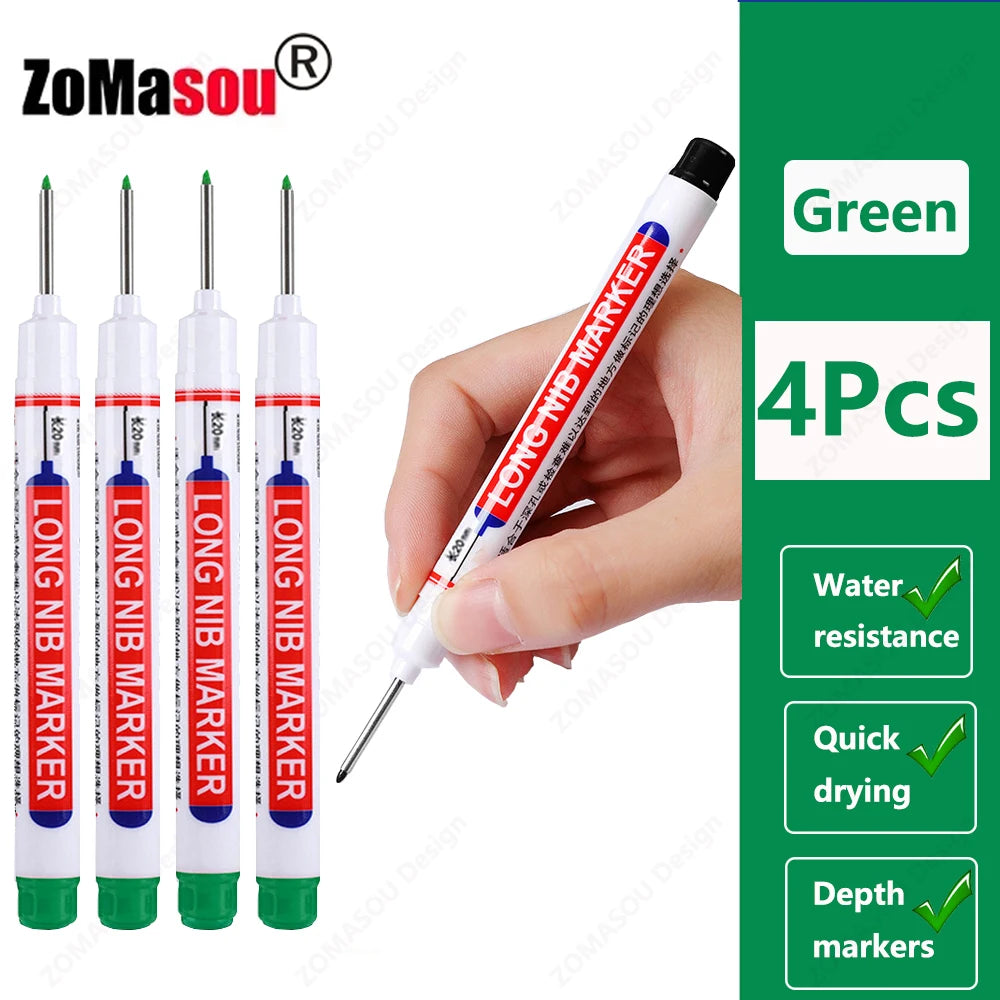 20mm Long-Head Deep Hole Marker Pens - Waterproof Fast-Dry Oil Markers for Wood, Metal & Glass (Red/Black/Blue/Green)