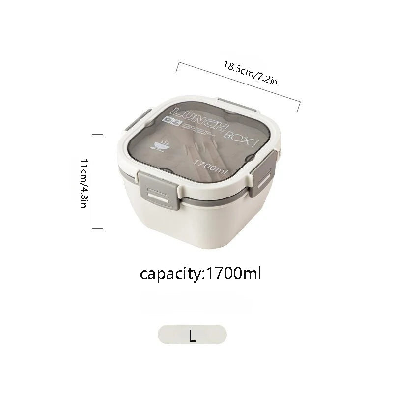 Double Stackable 50 oz (1.48 L) Lunch Box - 4-Compartment Salad Bowl with 3 oz (90 ml) Sauce Cup & Built-In Fork & Spoon