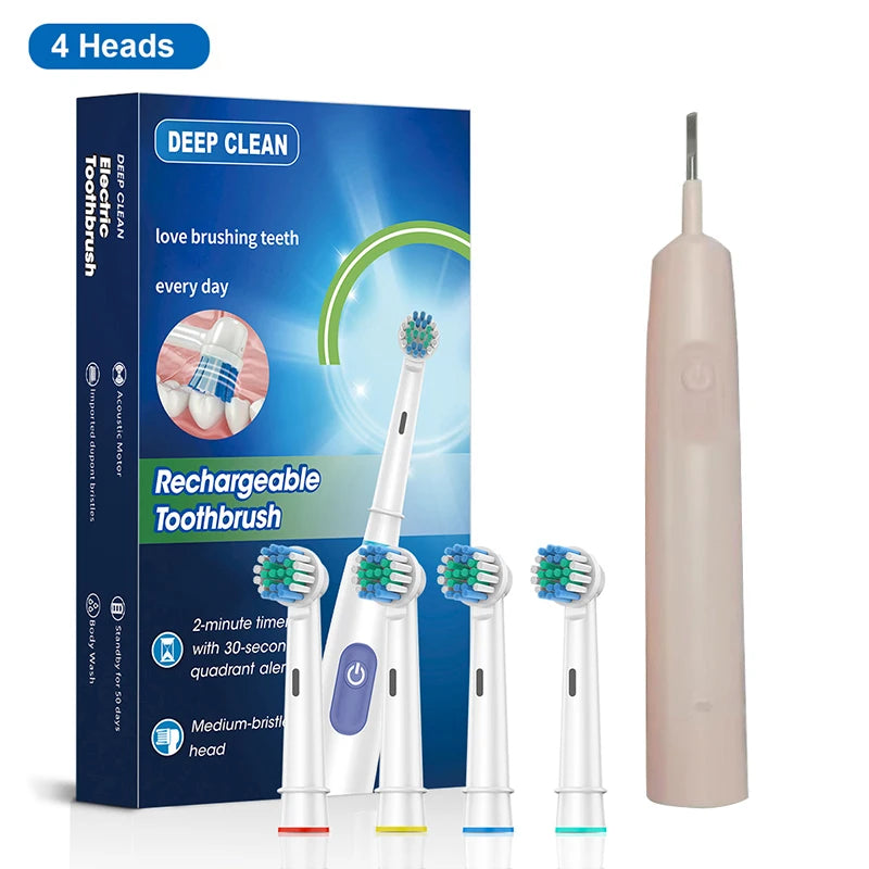 Rechargeable Rotating Electric Toothbrush for Adults – 8 Soft Brush Heads, 5 Modes, 600mAh, IP67 Waterproof