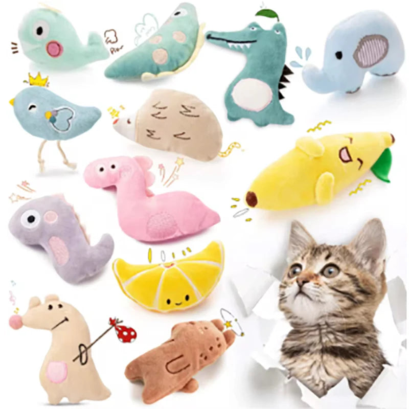 Catnip Plush Cat Toy – Cartoon Animal Dental Chew & Anti-Bite Soft Toy for Cats, Interactive Soothing Home Play