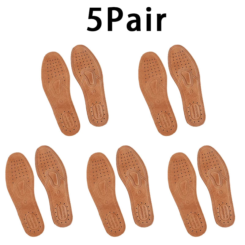 Genuine Cowhide Leather Insoles for Men - Breathable Anti-Slip Shock-Absorbing Shoe Inserts (EU35-46 / 225-280 mm)