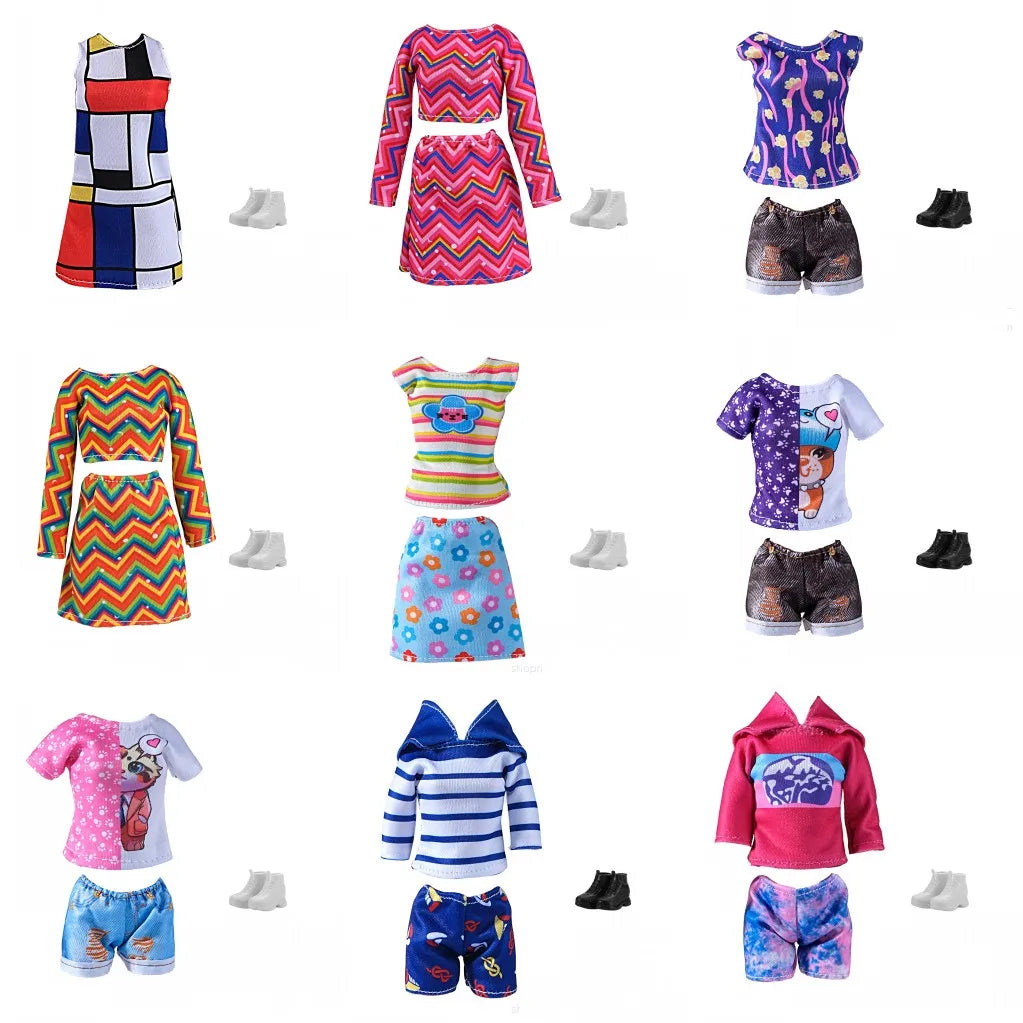 1-Set Doll Clothes for 28–30 cm (11–11.8 in) Fashion Dolls — Colorful Tops, Shorts, Skirt, Shoes & Necklace (BJD Compatible)