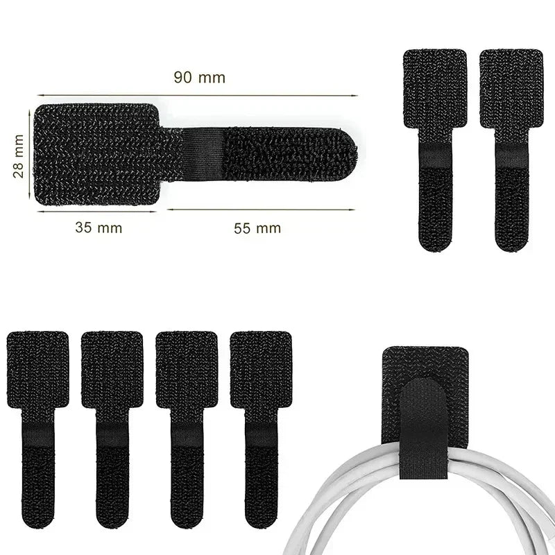 Reusable Self-Adhesive Cable Ties and Clips – Adjustable Power Cord Holder Desktop Cable Organizer